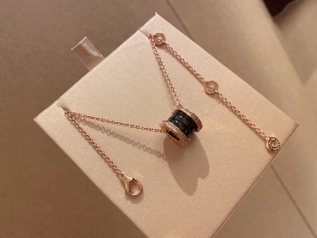 Bulgari Rose Gold Black Ceramic Diamond Necklace