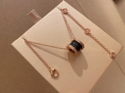 Bulgari Rose Gold Black Ceramic Diamond Necklace view 2