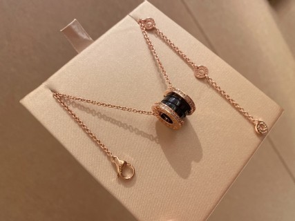 Bulgari Rose Gold Black Ceramic Diamond Necklace view 3