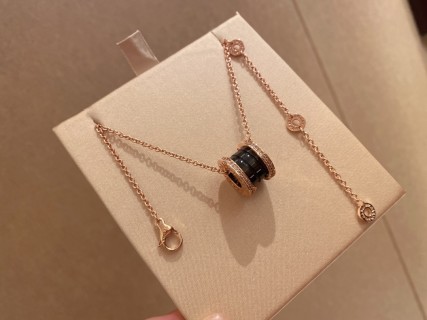 Bulgari Rose Gold Black Ceramic Diamond Necklace view 4