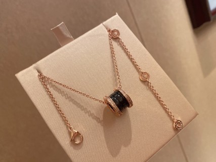 Bulgari Rose Gold Black Ceramic Diamond Necklace view 5
