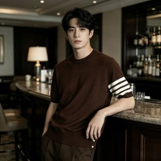 Brown Stripe Short-Sleeve T-Shirt view 4