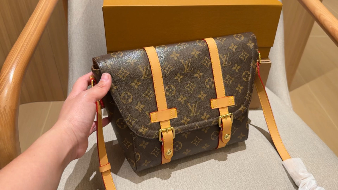 Louis Vuitton Monogram Crossbody Messenger Bag Brown