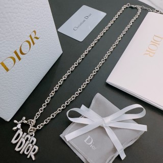 Dior Silver-Tone Logo Charm Necklace