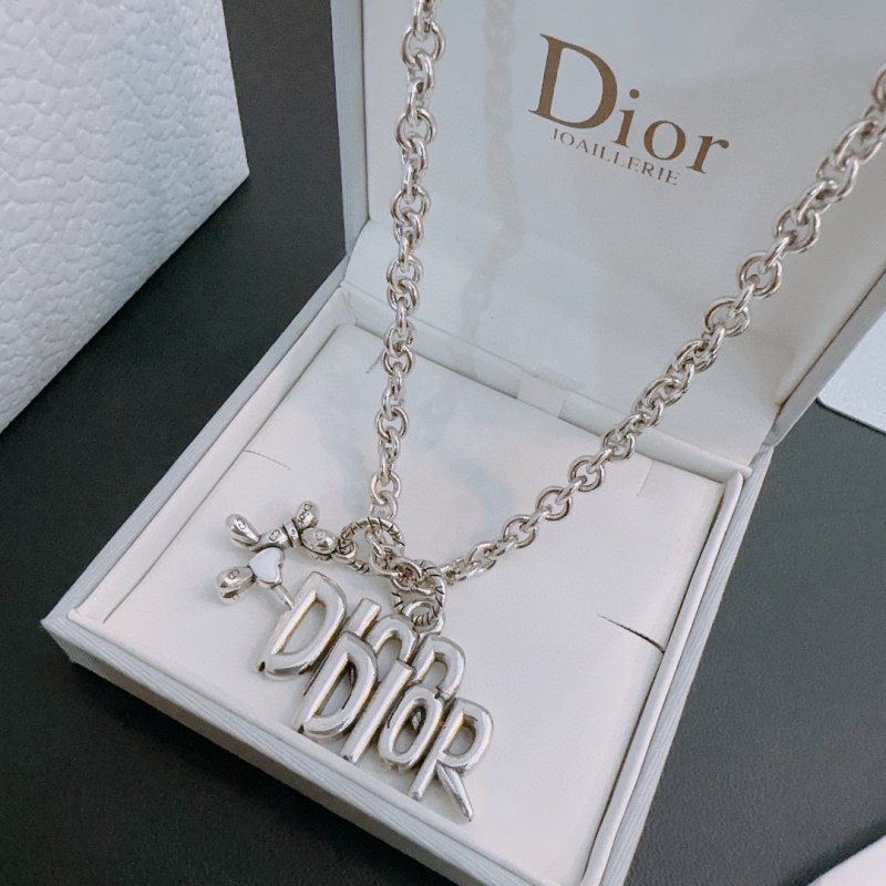 Dior Silver-Tone Logo Charm Necklace view