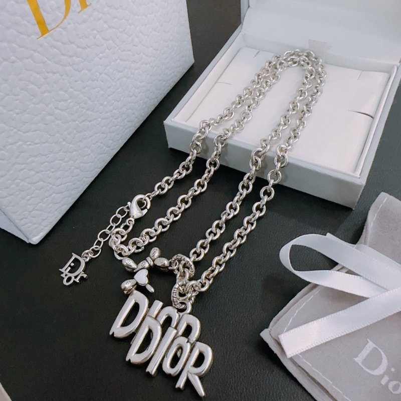 Dior Silver-Tone Logo Charm Necklace view