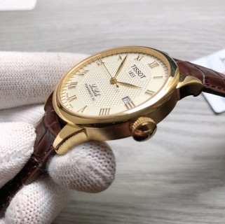 Tissot PRX Powermatic 80 Gold Cream Dial Leather Watch view 3