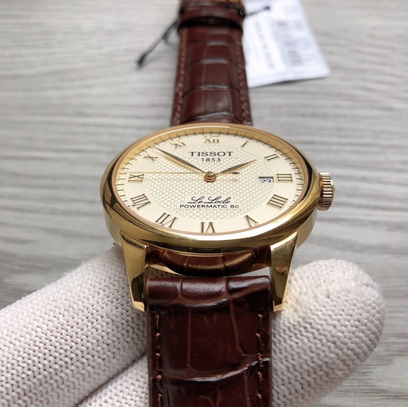 Tissot PRX Powermatic 80 Gold Cream Dial Leather Watch view