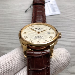 Tissot PRX Powermatic 80 Gold Cream Dial Leather Watch view 5