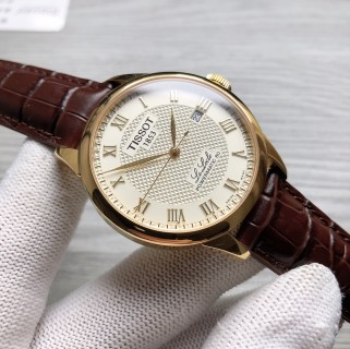 Tissot PRX Powermatic 80 Gold Cream Dial Leather Watch view 6