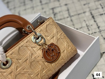 Dior Princess Tote Bag Beige with Brown Leather Handles view 2