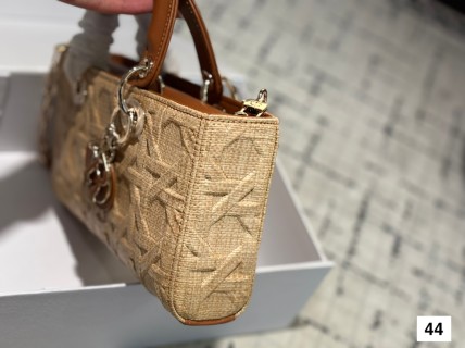 Dior Princess Tote Bag Beige with Brown Leather Handles view 5
