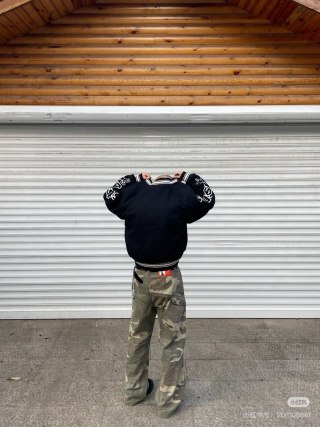 Chrome Hearts Black Varsity Bomber Jacket with Embroidered Sleeves view 6