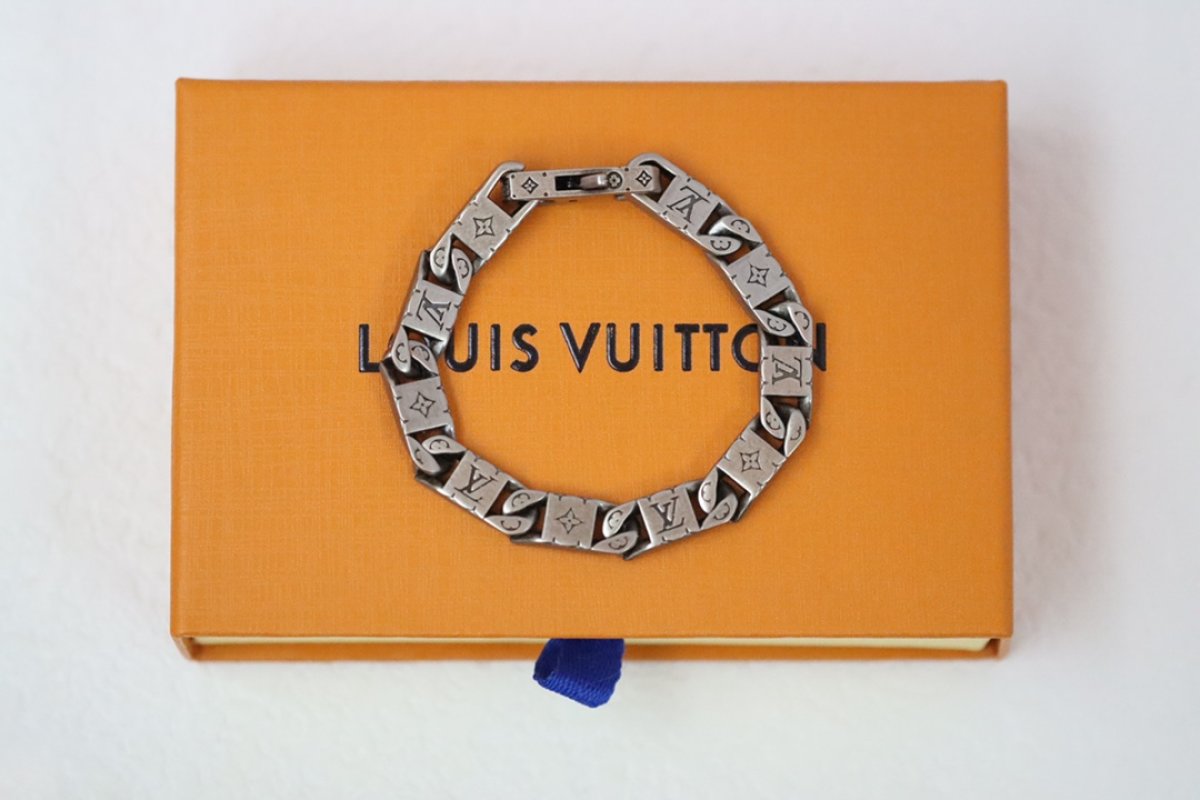 Louis Vuitton Silver Matte Monogram Cuba Link Bracelet