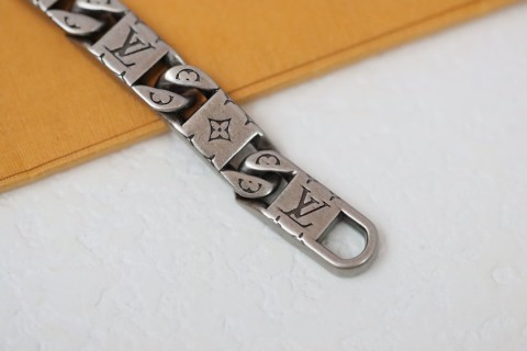 Louis Vuitton Silver Matte Monogram Cuba Link Bracelet view 4