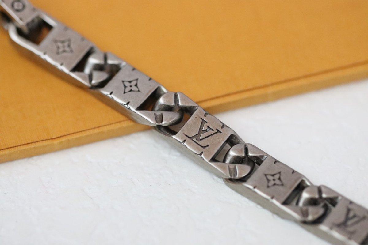Louis Vuitton Silver Matte Monogram Cuba Link Bracelet view