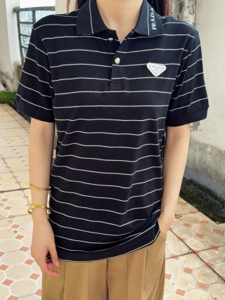 Prada Striped Polo Shirt Black White