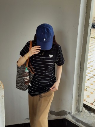 Prada Striped Polo Shirt Black White view 2