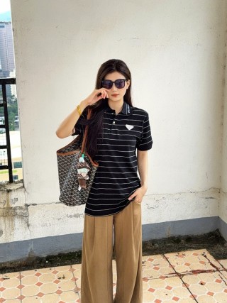 Prada Striped Polo Shirt Black White view 3