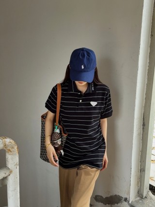 Prada Striped Polo Shirt Black White view 4