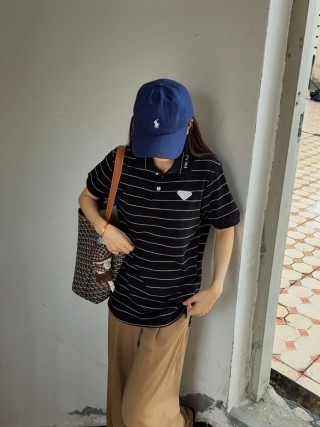 Prada Striped Polo Shirt Black White view 6
