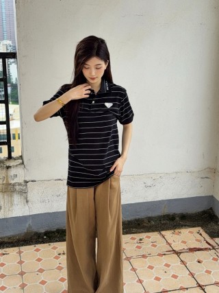 Prada Striped Polo Shirt Black White view 7