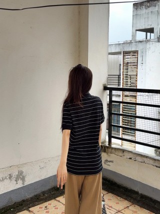 Prada Striped Polo Shirt Black White view 8