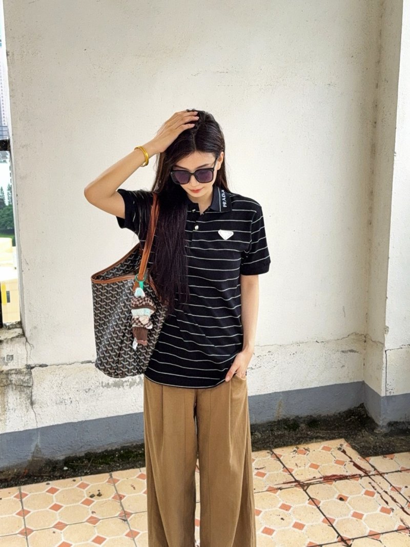 Prada Striped Polo Shirt Black White view