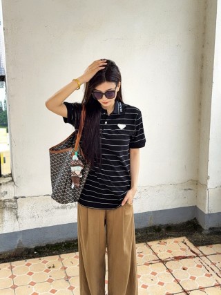 Prada Striped Polo Shirt Black White view 9