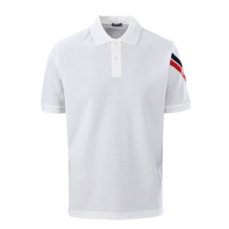 Moncler White Polo Shirt with Tricolor Stripe view