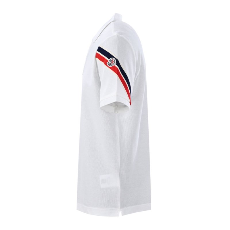 Moncler White Polo Shirt with Tricolor Stripe view