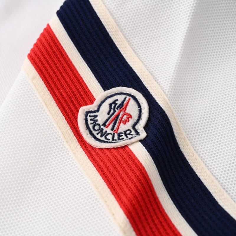 Moncler White Polo Shirt with Tricolor Stripe view