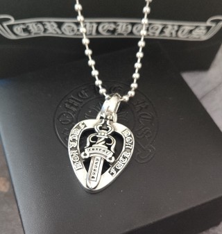 Chrome Hearts Sword Shield Heart Pendant Silver Necklace