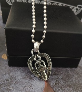 Chrome Hearts Sword Shield Heart Pendant Silver Necklace view 2