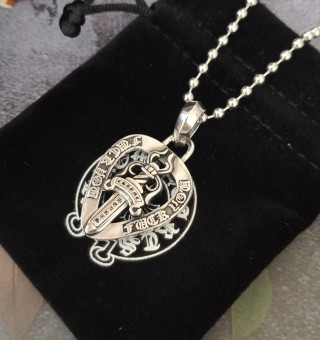 Chrome Hearts Sword Shield Heart Pendant Silver Necklace view 3