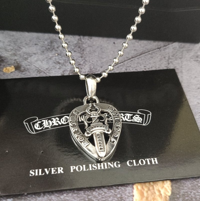 Chrome Hearts Sword Shield Heart Pendant Silver Necklace view