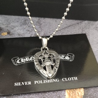 Chrome Hearts Sword Shield Heart Pendant Silver Necklace view 4
