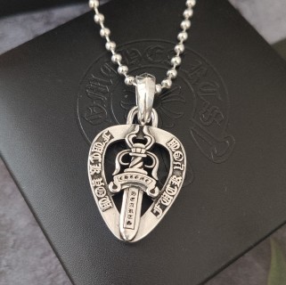Chrome Hearts Sword Shield Heart Pendant Silver Necklace view 5