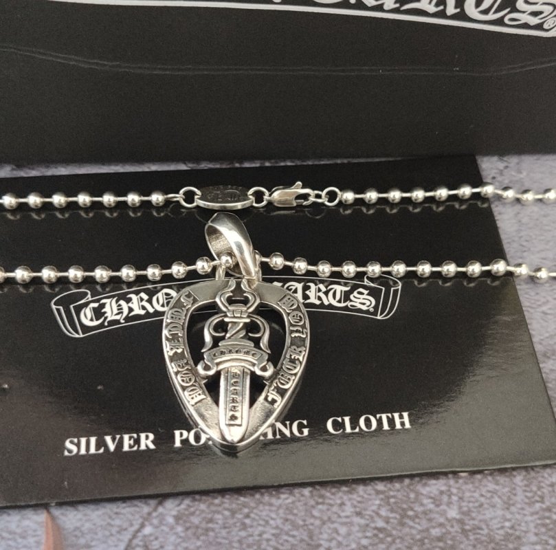 Chrome Hearts Sword Shield Heart Pendant Silver Necklace view