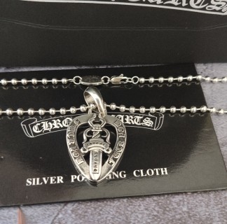 Chrome Hearts Sword Shield Heart Pendant Silver Necklace view 8