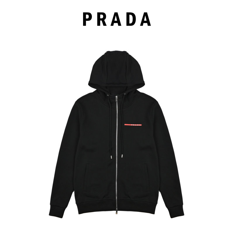 Black Zip Hoodie Jacket with Red Accent Stripe view