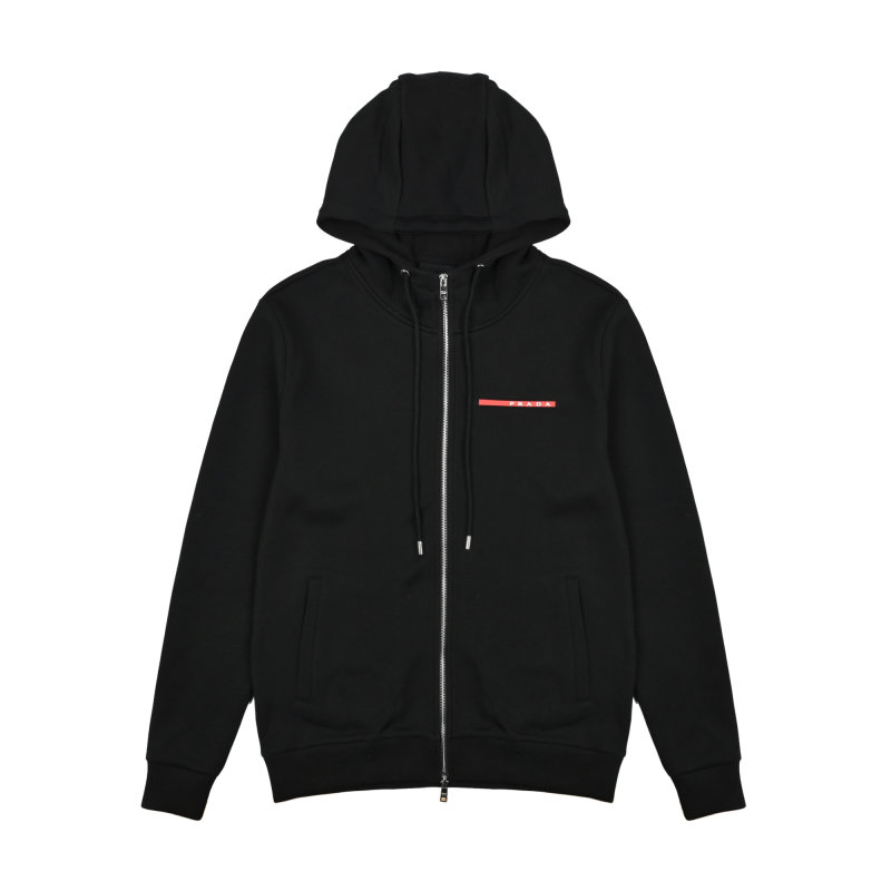 Black Zip Hoodie Jacket with Red Accent Stripe view