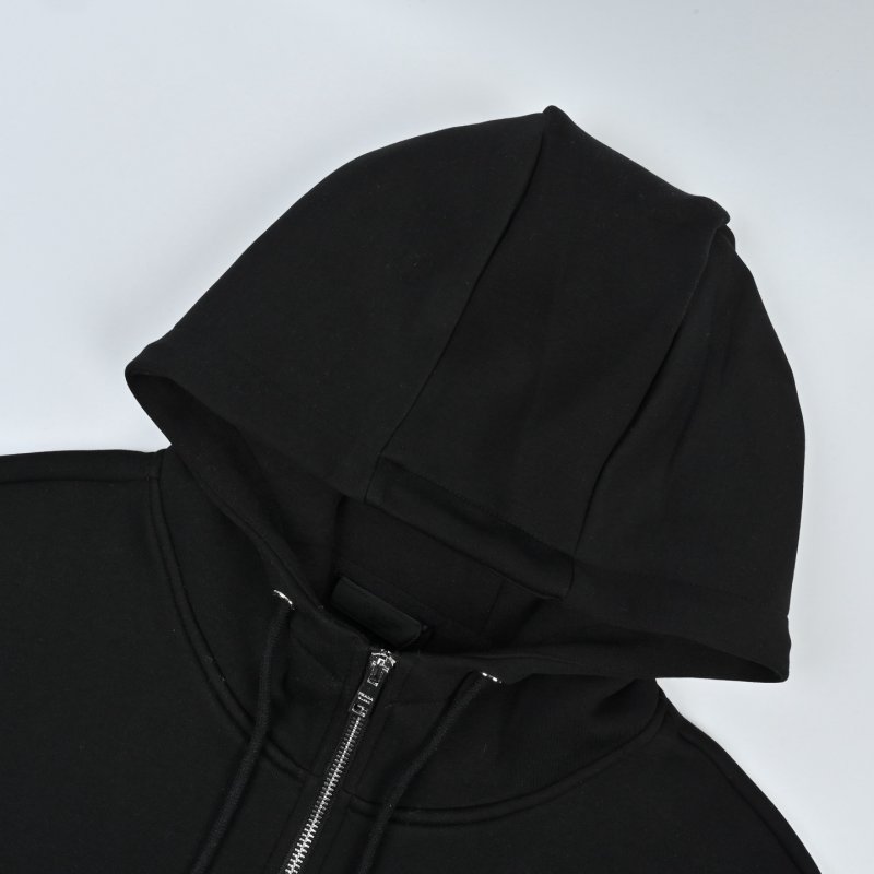 Black Zip Hoodie Jacket with Red Accent Stripe view