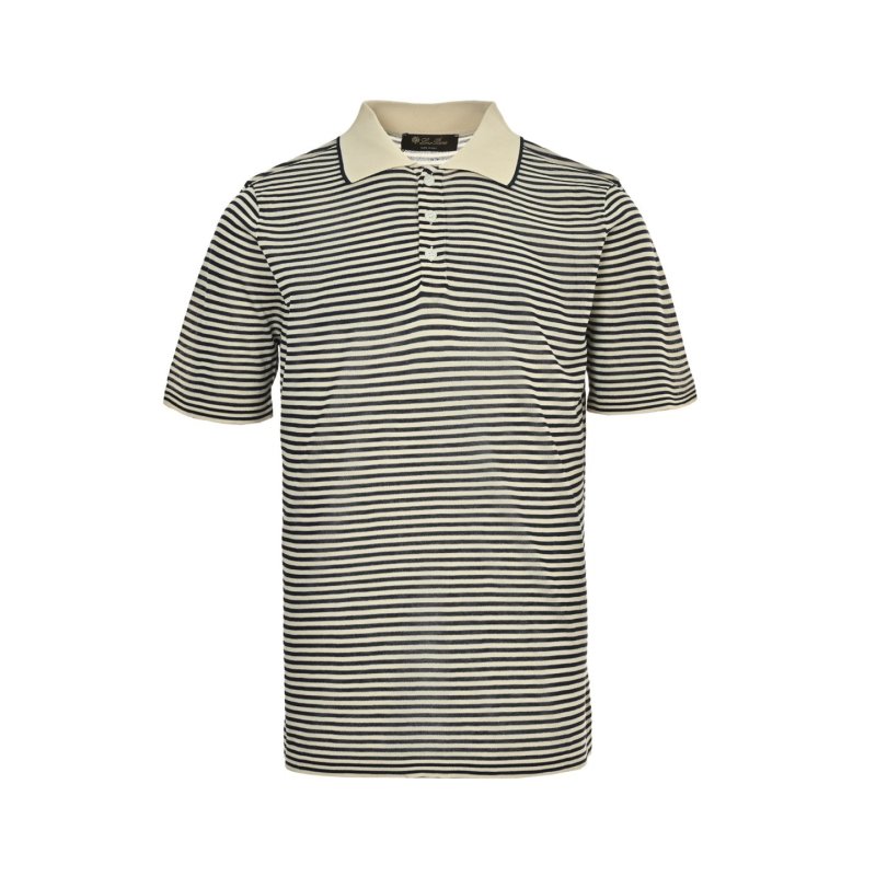 Black & White Striped Polo Shirt view