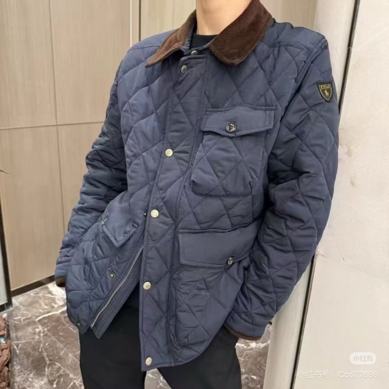 Barbour Navy Quilted Jacket with Brown Corduroy Collar