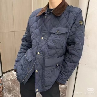 Barbour Navy Quilted Jacket with Brown Corduroy Collar