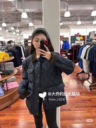 Barbour Navy Quilted Jacket with Brown Corduroy Collar view 2