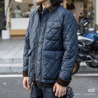 Barbour Navy Quilted Jacket with Brown Corduroy Collar view 5