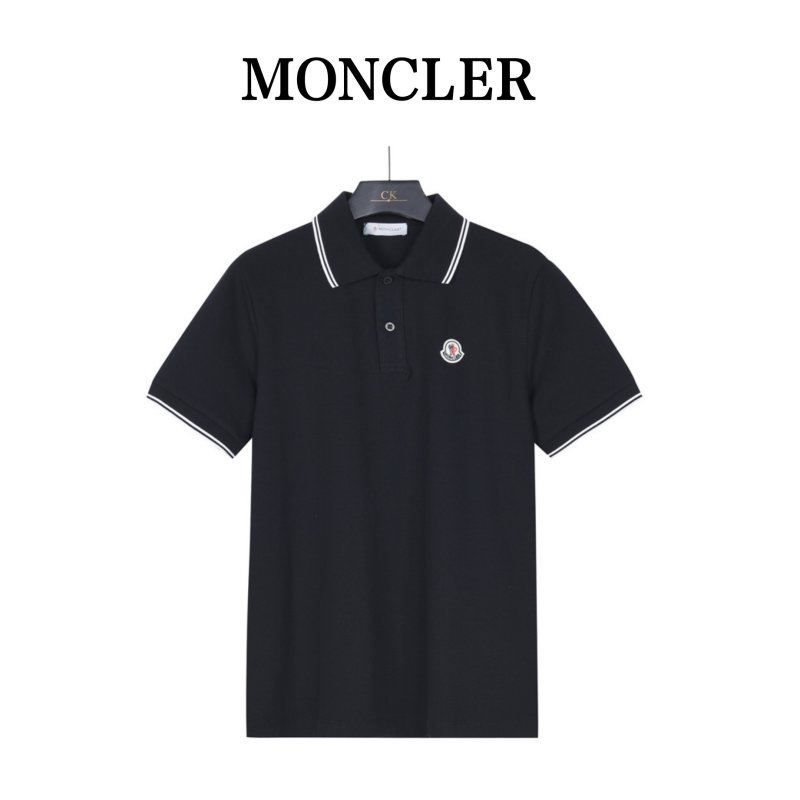 Moncler Black Polo Shirt with Striped Trim view