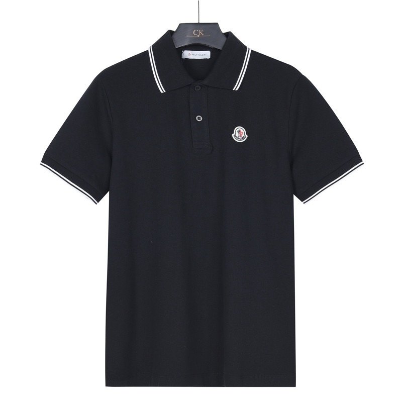 Moncler Black Polo Shirt with Striped Trim view